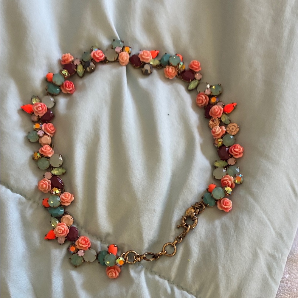 J. Crew Floral Necklace with Pink, Orange, and Green Accents